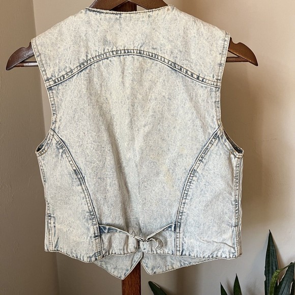 Vtg Women Jordache Denim Jean Vest Small Embroidered Flower Embellished Acid Y2K - Picture 6 of 8